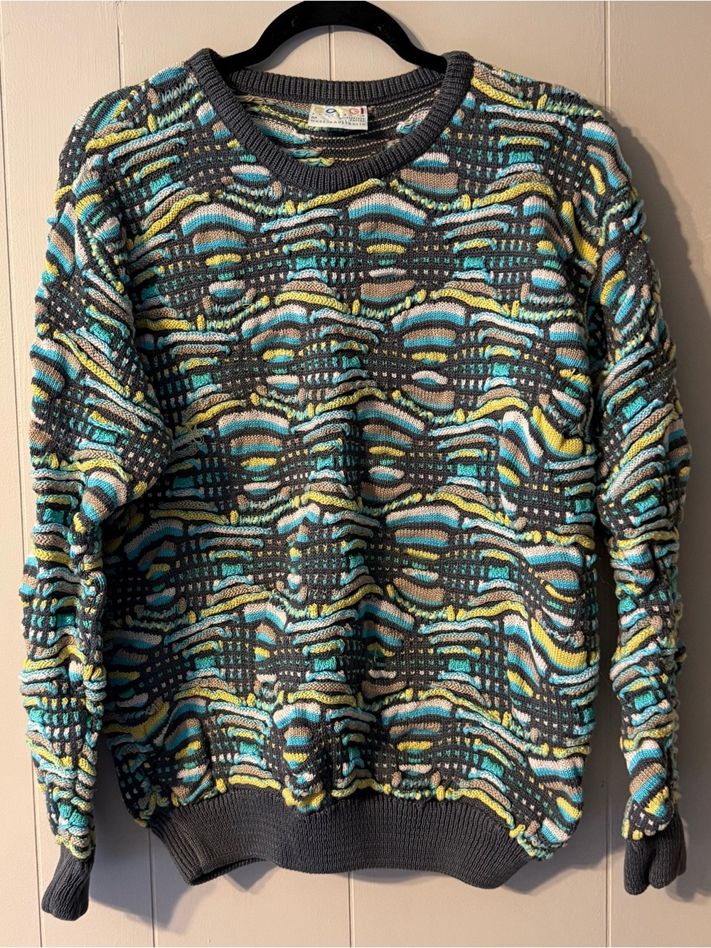 Vintage COOGI Australia 3D Textured Knit Sweater M 100% Mercerised Cotton